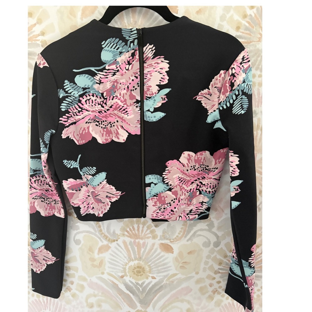 Elizabeth and James Floral Crop Top and Midi Pencil Skirt Set Black Pink S - Picture 5 of 8
